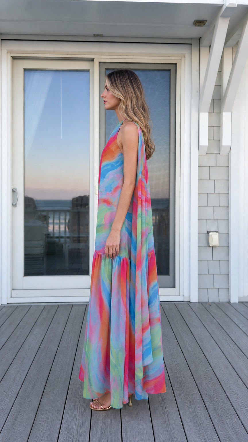 Side profile view showing draped back panel