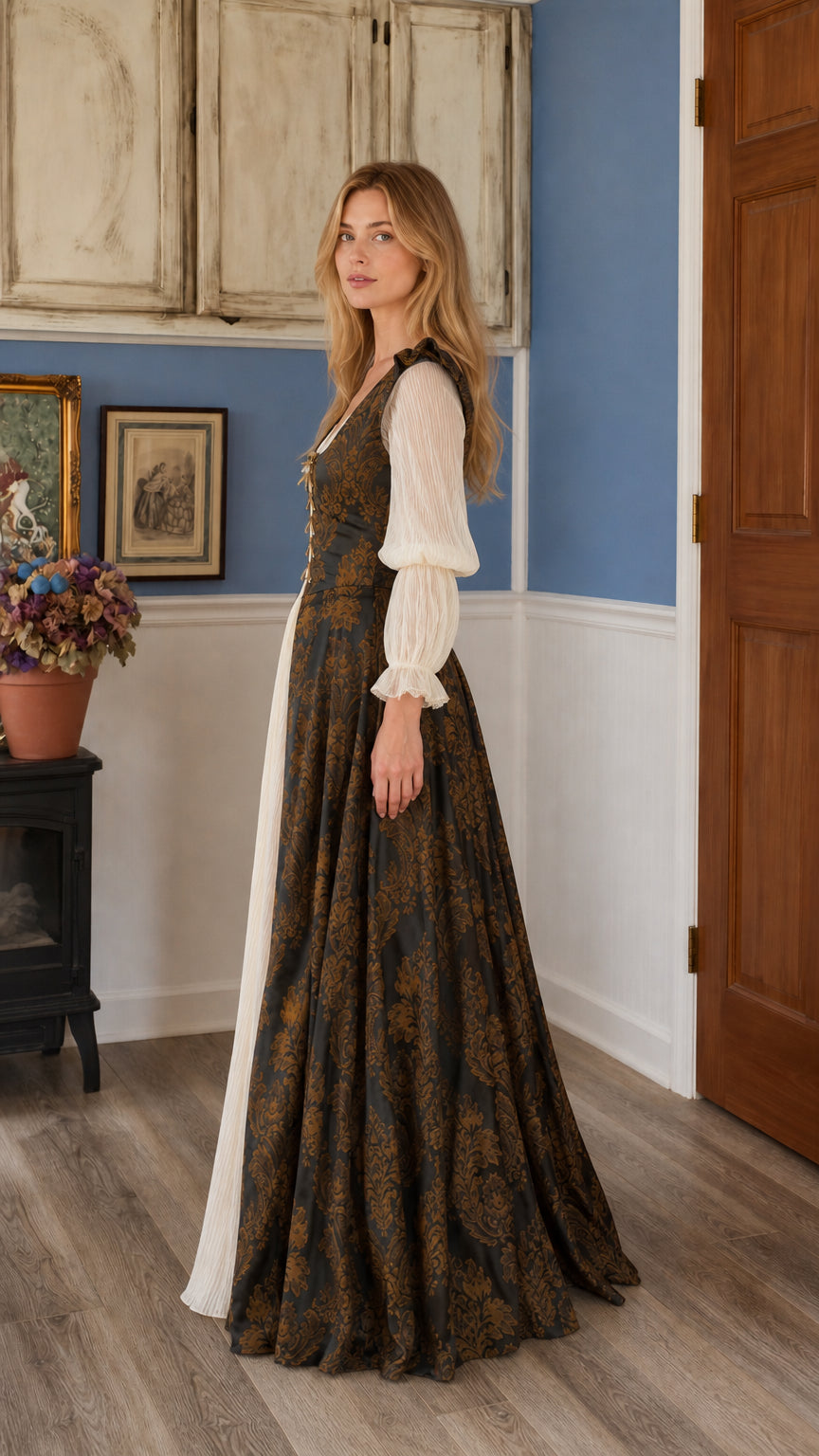 Renaissance medieval lace-up overdress gown side profile