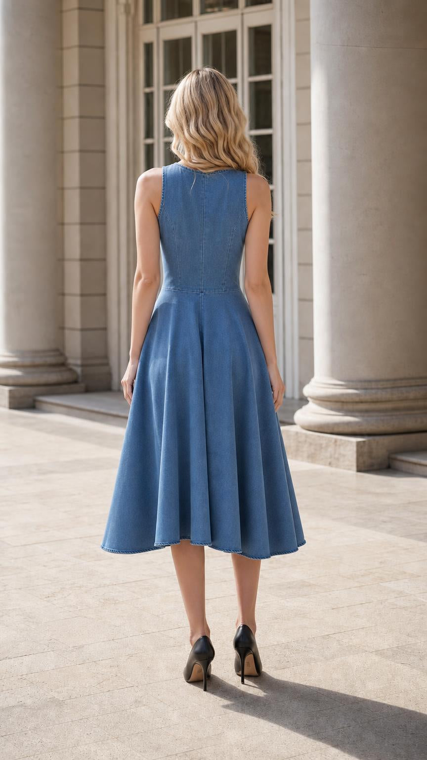 Back view of blue midi dress