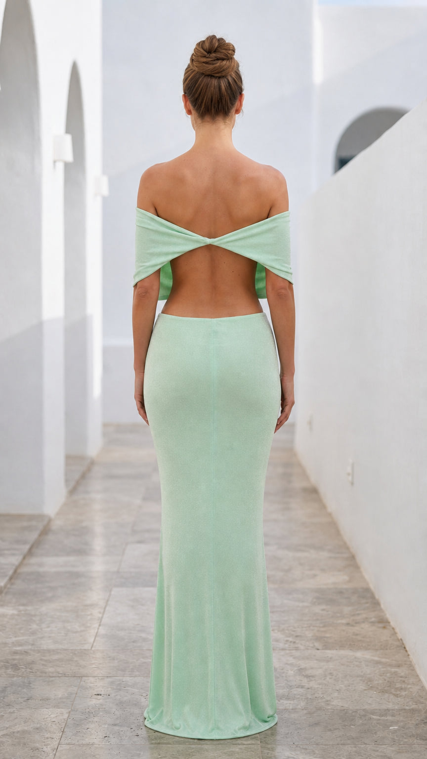 Mint green formal gown open back view