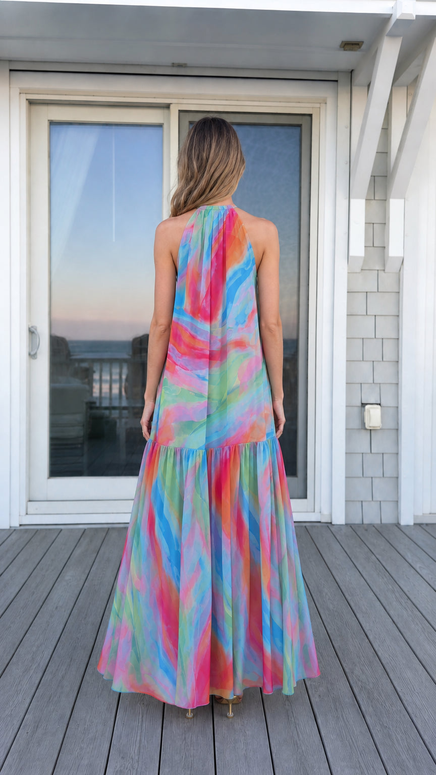 Back view of flowing maxi dress