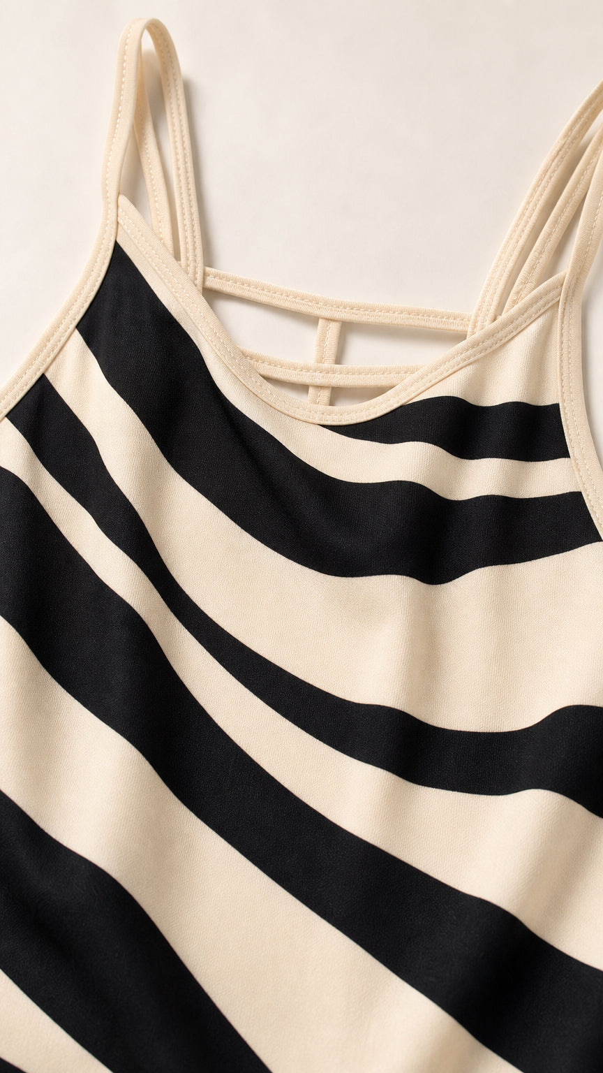 Close-up of zebra pattern fabric and strap construction