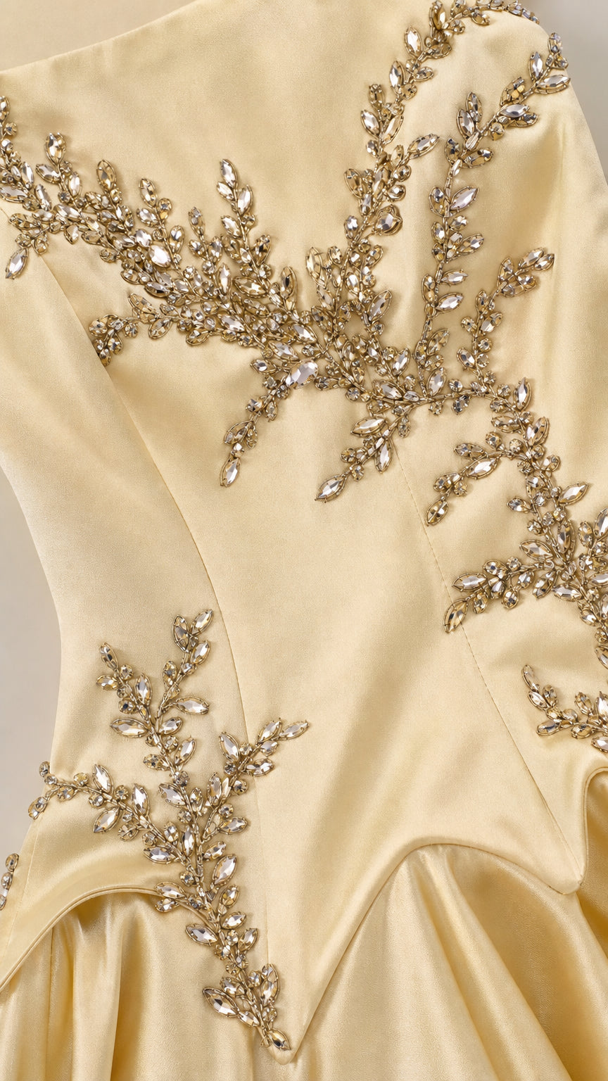 Close-up detail of crystal embroidery on the bodice