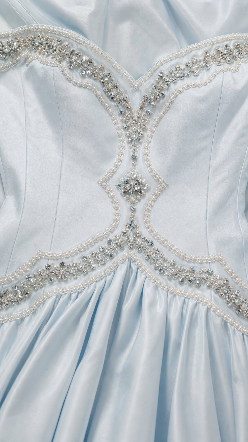 Close-up of crystal and bead embellished bodice detail