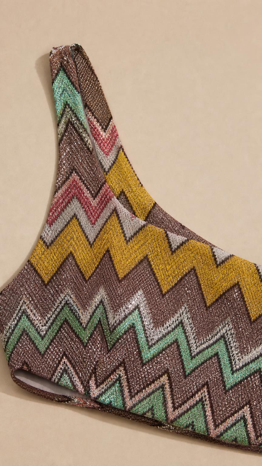 Close-up of metallic chevron knit pattern fabric detail