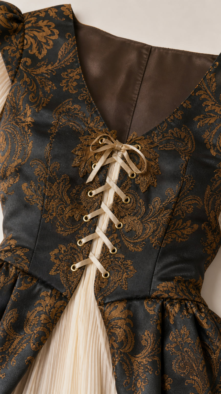 Close-up of the lace-up bodice and jacquard texture