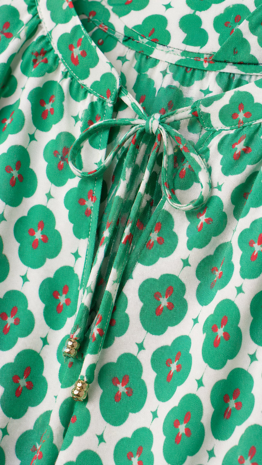 Close-up of neckline and fabric detail