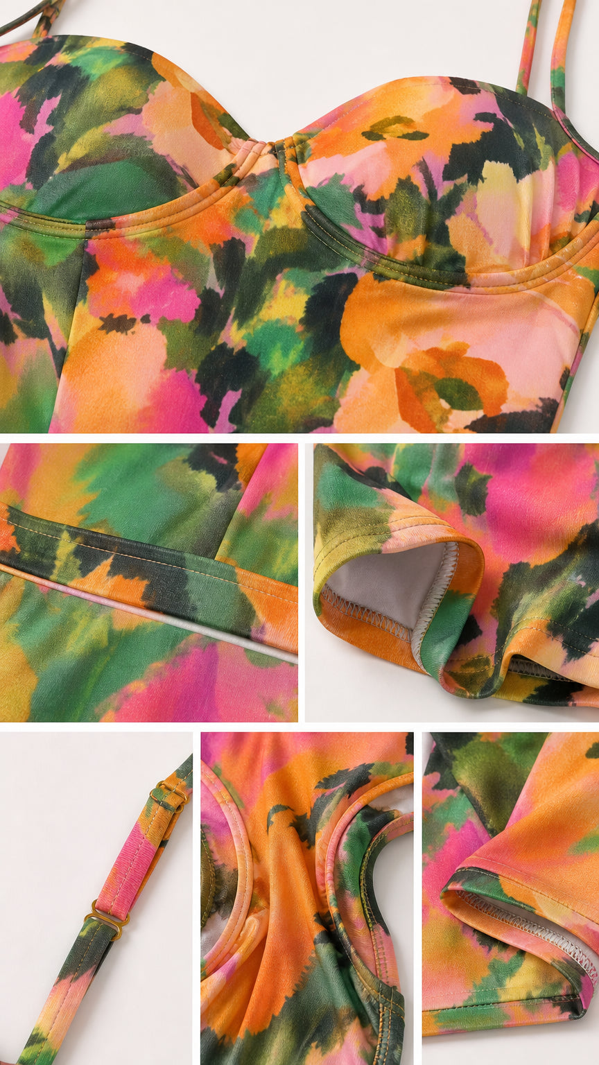 Close-up details of cups, straps, and fabric texture