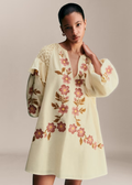 Ecru with Contrasting Flower Embroidery