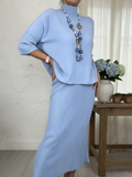 Elegant Knitted Turtleneck Sweater And Skirt Two-piece Set