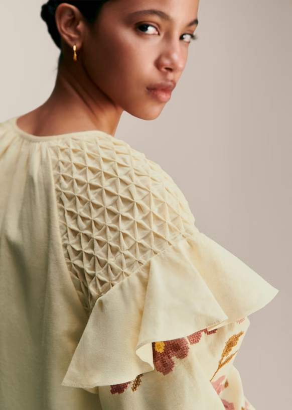 Ecru with Contrasting Flower Embroidery