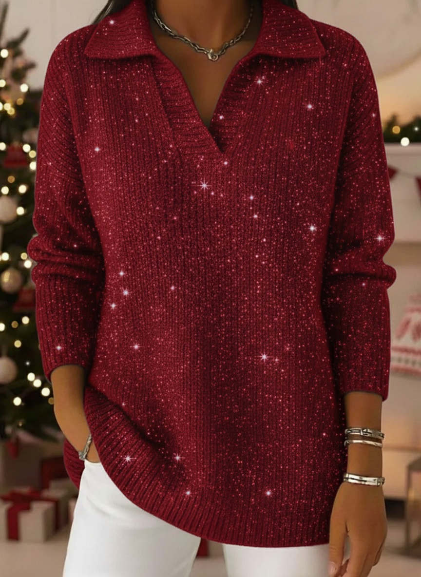 Clearance Sale🔥 Elegant Polo Collar Shiny Loose Sweater Top