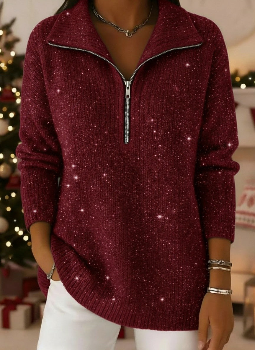 🎄 New Arrivals🔥Women's Cozy Zipper Collar Sweater Pullover