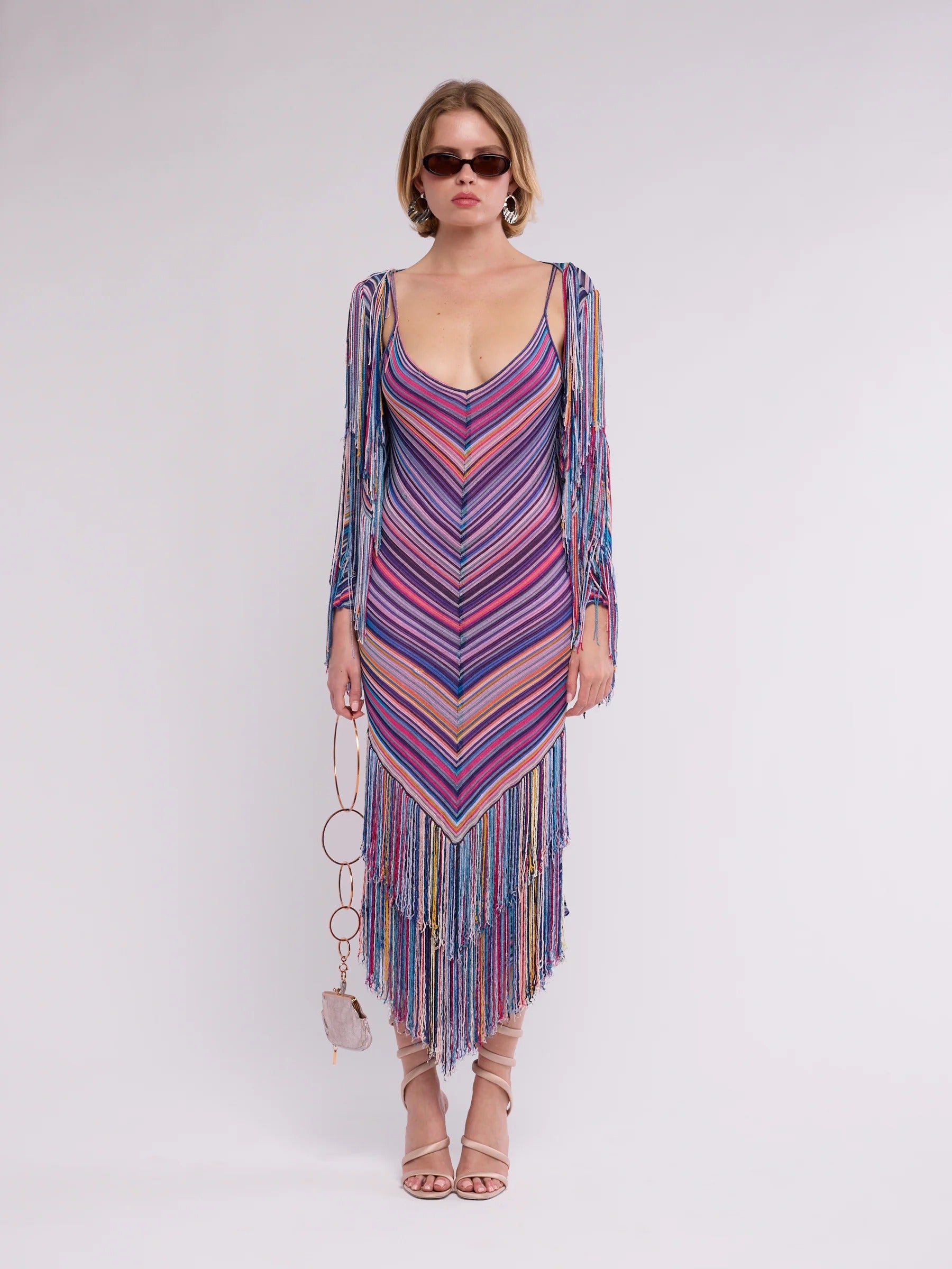Chevron Knit Fringe Dress