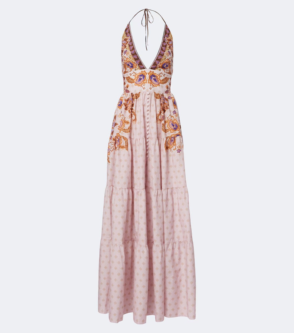 Clover Printed Cotton And Silk Maxi Dress