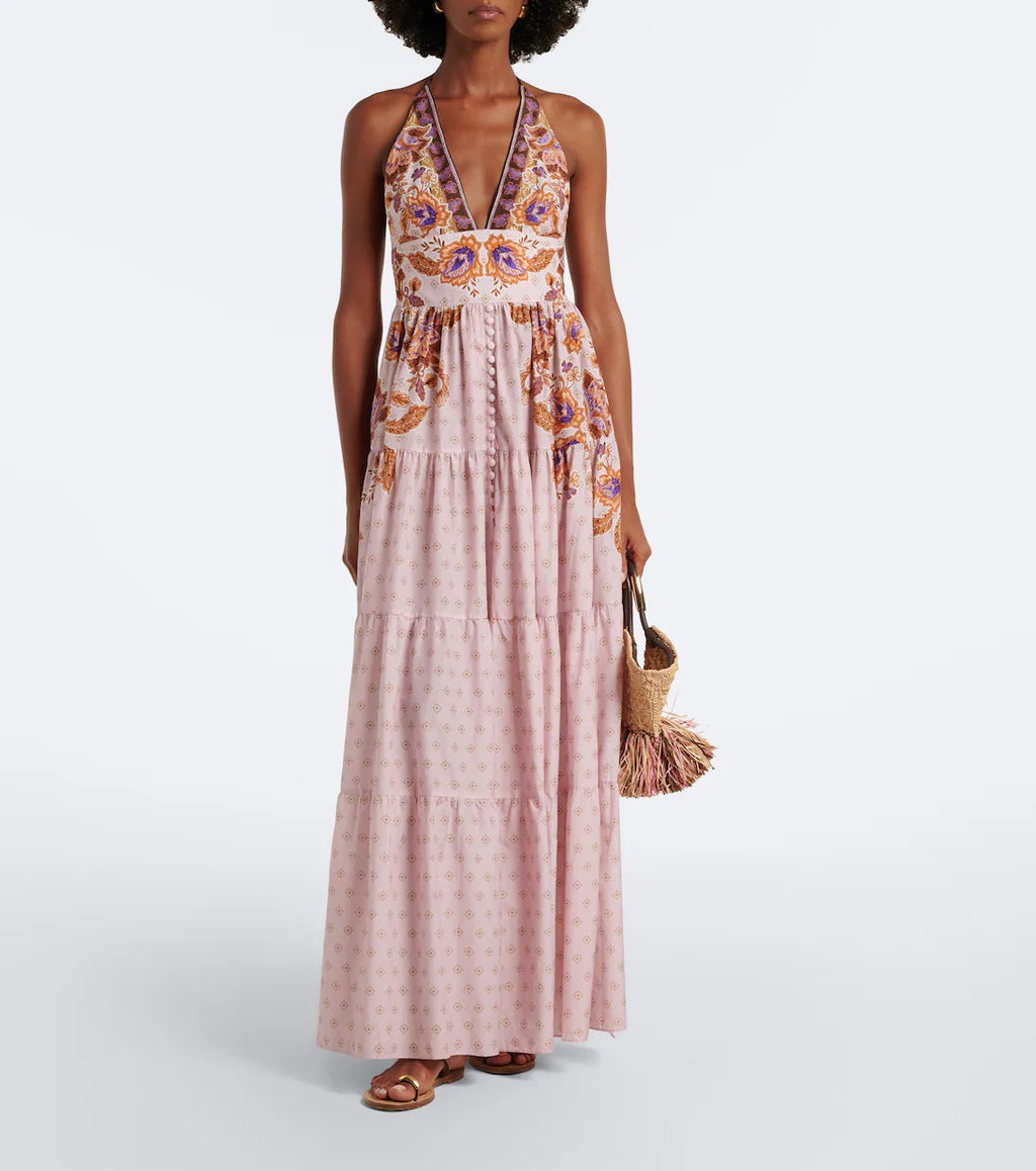 Clover Printed Cotton And Silk Maxi Dress