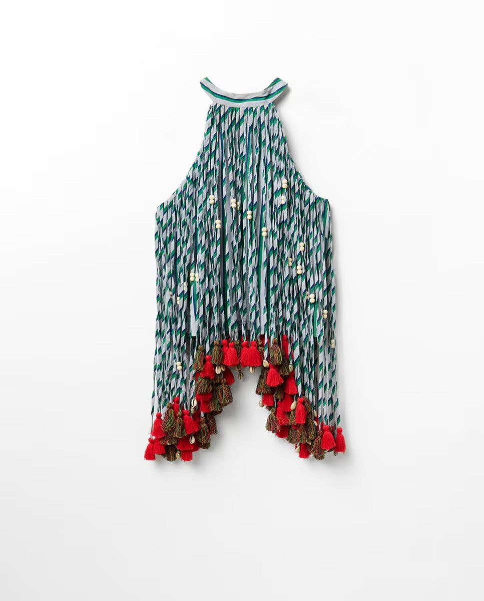 Light Blue Striped Tassel Set