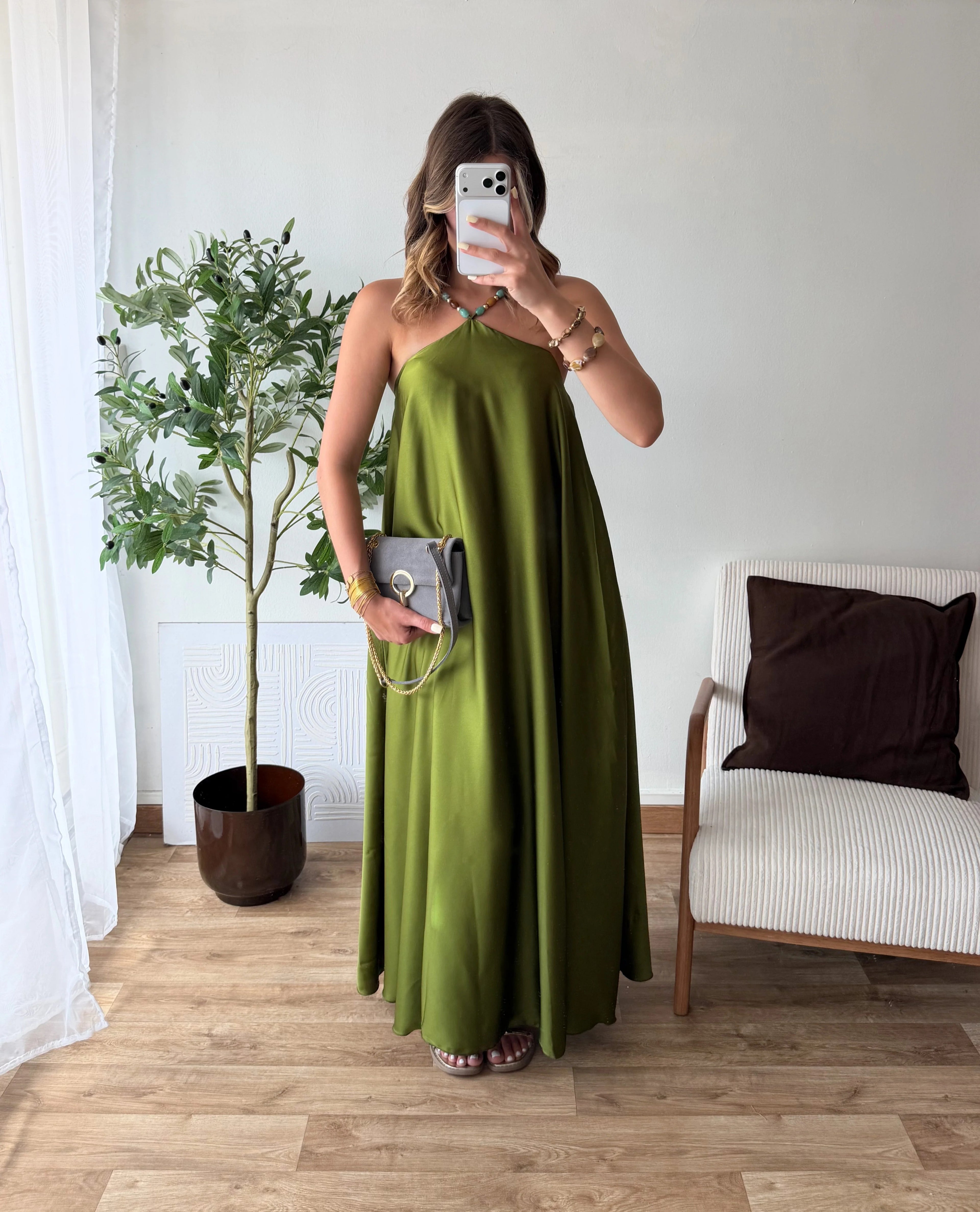 Olive Beaded Maxi Dress
