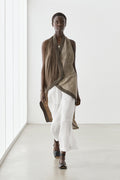 Flowing wrap top with mixed