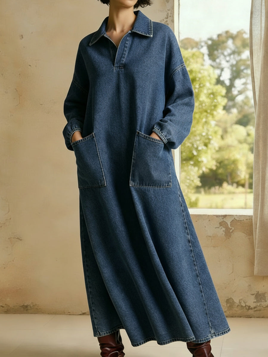 New Arrivals🔥Women's Casual Polo-neck Denim Dress
